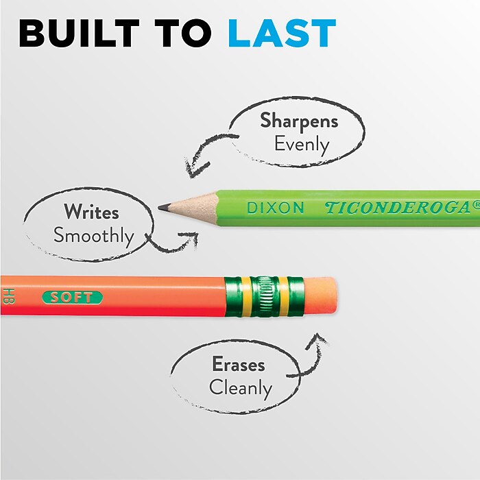Ticonderoga Neon Pre-Sharpened Wooden Pencil, #2 Medium Lead, 18