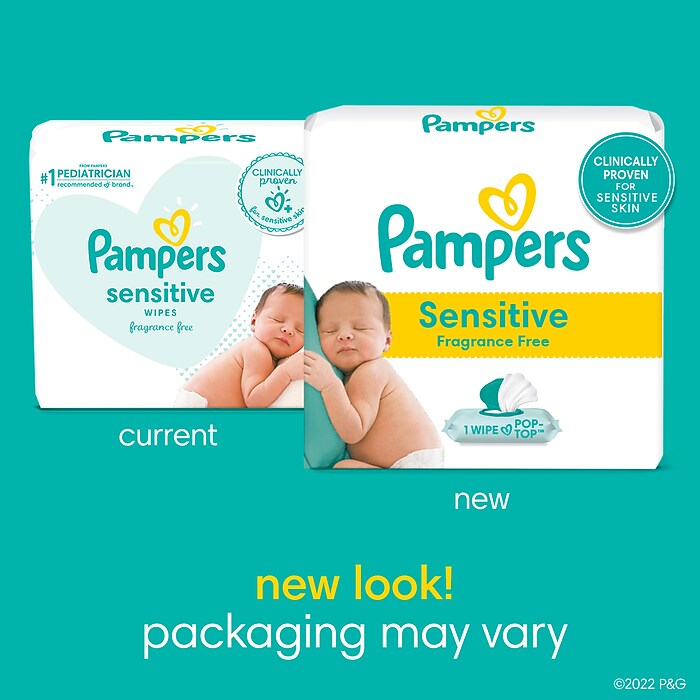 Pampers Sensitive Baby Wipes, Perfume Free, 84 Wipes/Pack, Packs