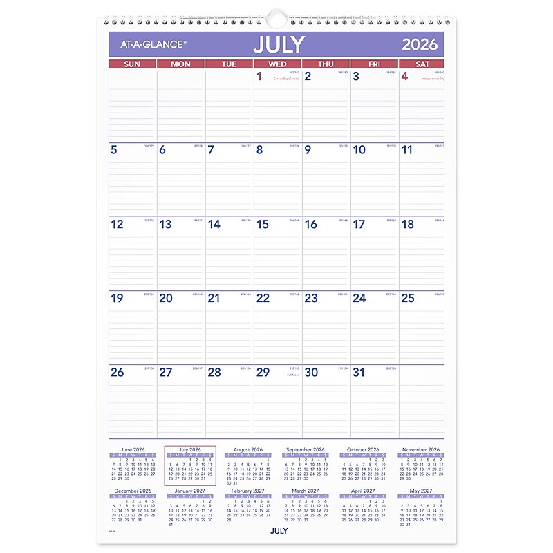 2026-2027 AT-A-GLANCE 15.5" x 22.75" Academic Monthly Wall Calendar, Purple/Red (AY3-28-27) image 1