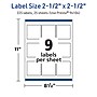 Avery TrueBlock Laser/Inkjet Square Multipurpose Labels, 2.5" x 2.5", White, 225/Pack (94104)~#|#~A4AB51E8-645D-432F-BE42B0052871C4C9_sc7