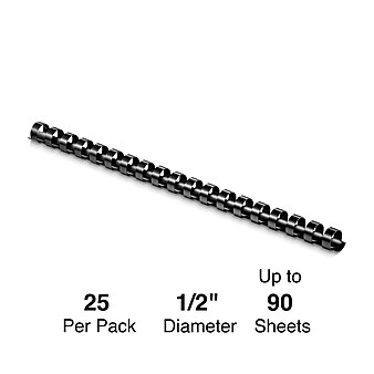 Staples Comb Plastic Binding Spine, 1/2" Diameter, 90 Sheets, 25/Pack (17459)