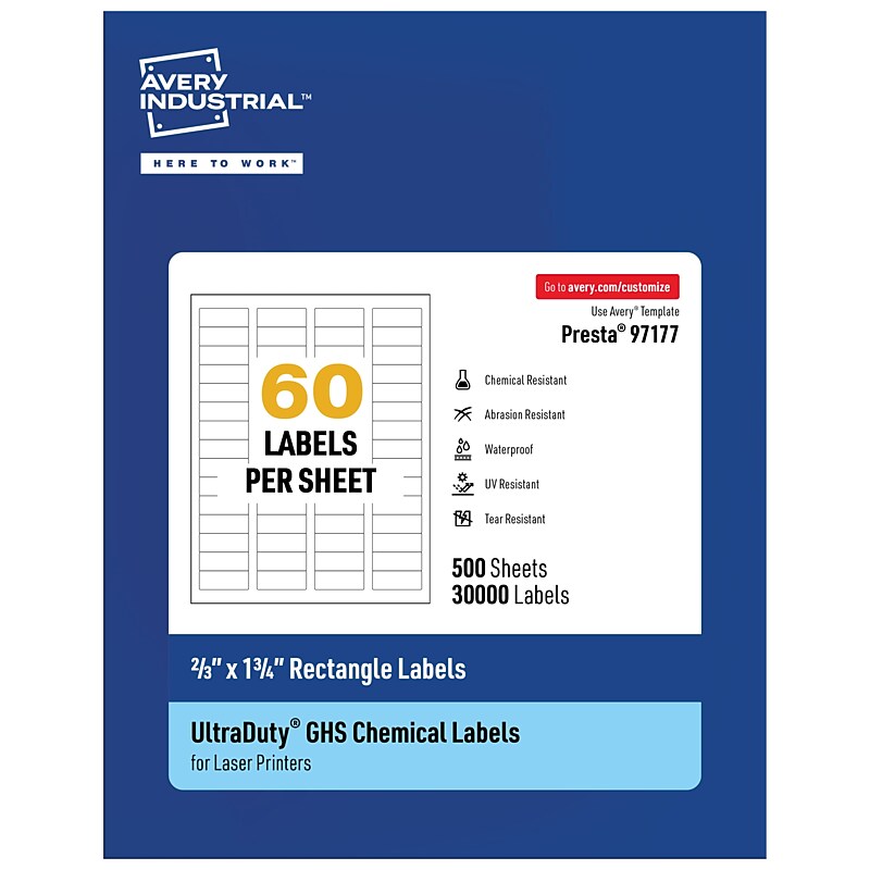 Avery UltraDuty Rectangle Multipurpose Labels, 2/3" x 1-3/4", White, 30000/Box (97177) image 1