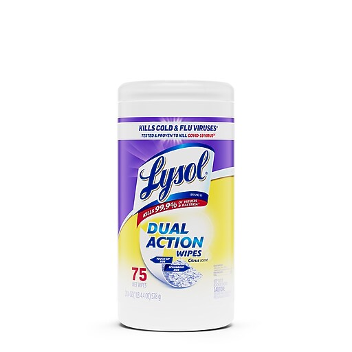 Lysol Dual Action Disinfecting Wipes, Citrus, 75 Wipes/Pack (1920081700
