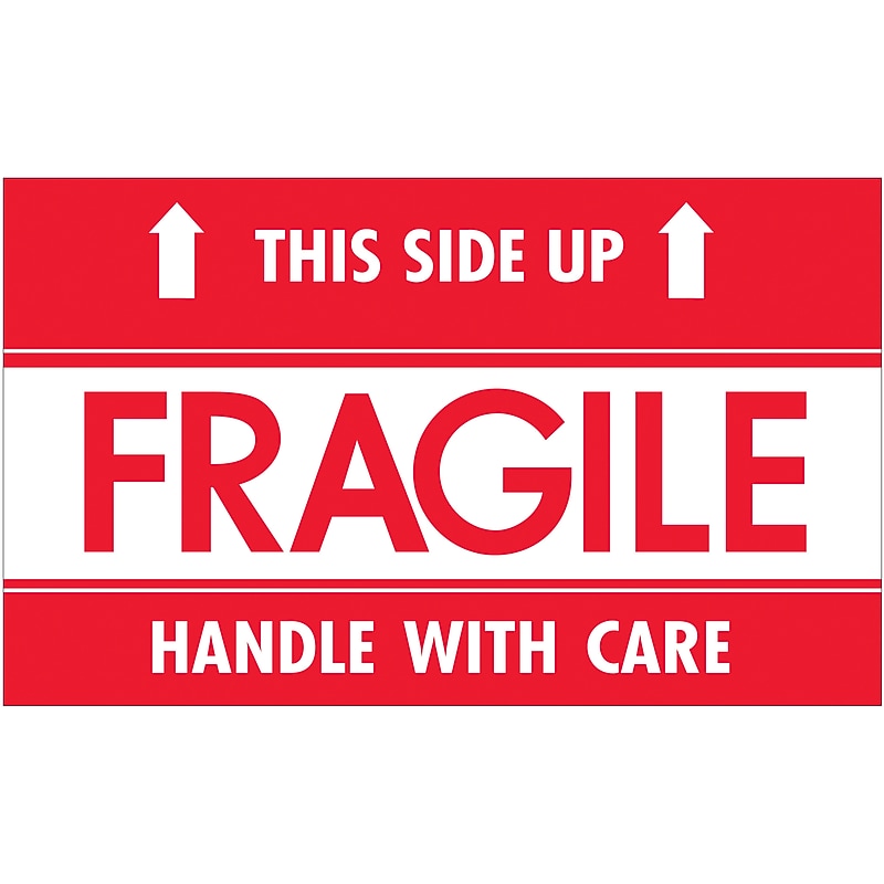 Tape Logic "Fragile - This Side Up - HWC" Labels, 3" x 5", Red/White, 500/Roll (SCL521) image 1