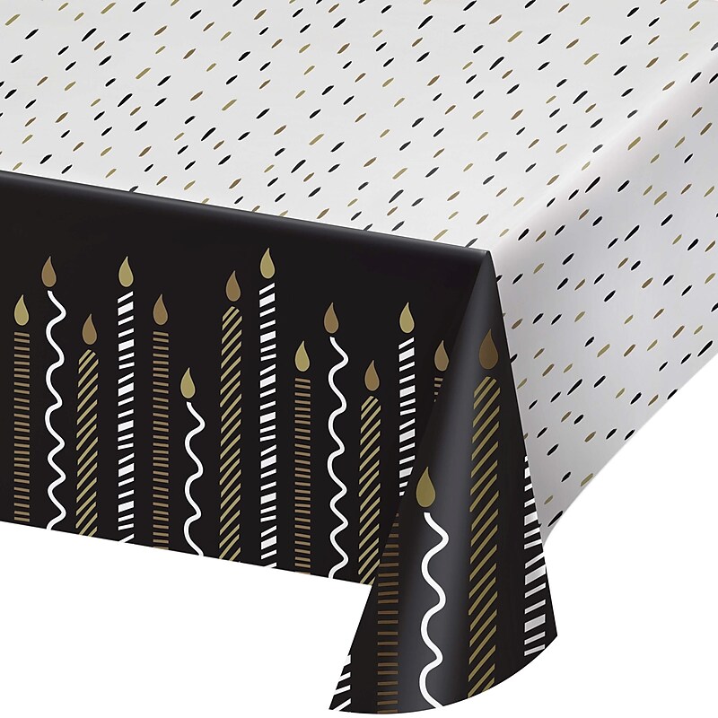 Creative Converting Golden Wishes Tablecloth, Black/Gold, 4/Pack (DTC365093TC) image 1