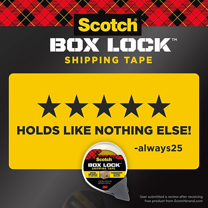 Scotch Box Lock Shipping Packing Tape, 1.88 in x 54.6 yds., Clear