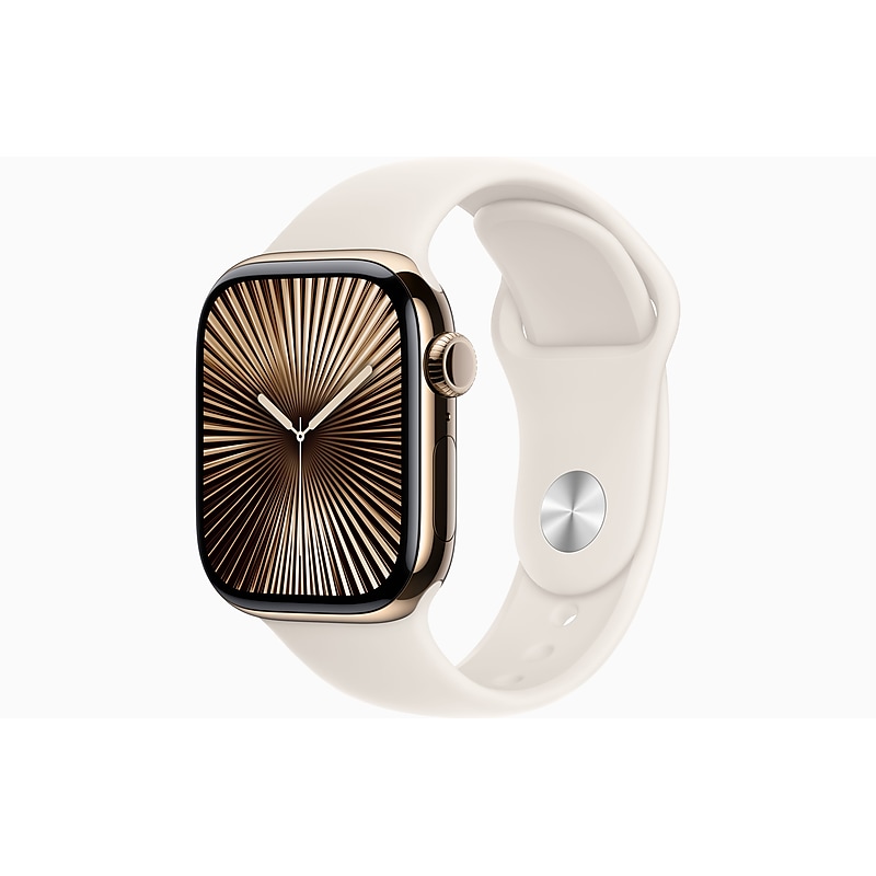 Apple Watch Series 10, GPS + Cellular, 42mm, Gold Titanium Case, Starlight Sport Band (MX073LW/A) image 1