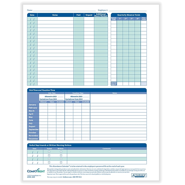 complyright-2025-attendance-calendar-card-25-forms-pack-a4000w25-staples