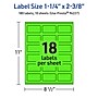 Avery Laser/Inkjet Multipurpose Rectangle Labels, 1-1/4" x 2-3/8", Neon Green, 180/Pack (94227)~#|#~A4E27B81-A793-40F4-95981577B4E733CD_sc7