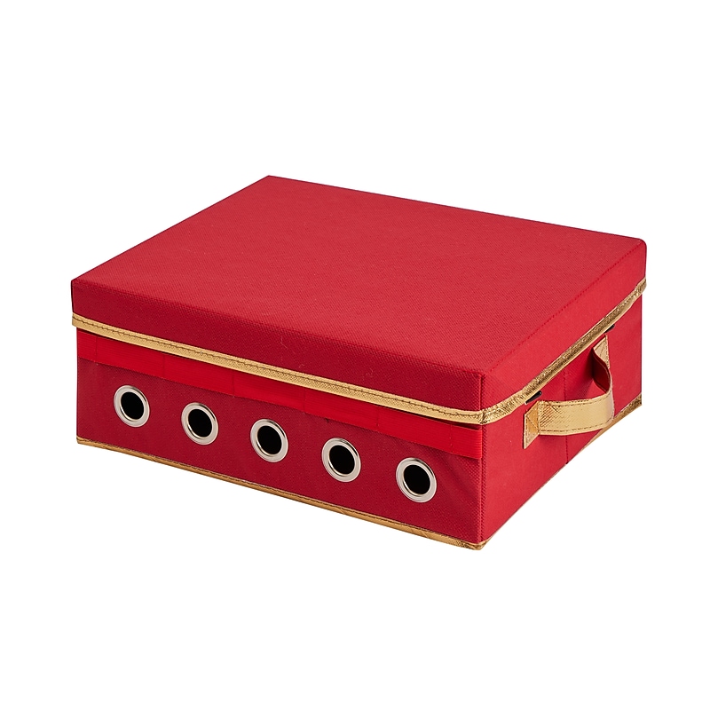 Simplify Gift Wrapping and Ribbon Storage Organizer Box with Lid, Fabric, Red/Gold (9032-RED) image 1