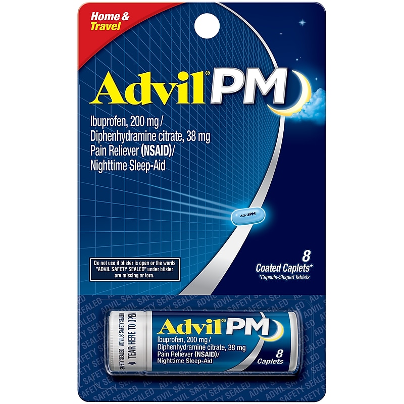 Advil PM 200mg Ibuprofen/Diphenhydramine Citrate Caplet, 8/Vial (305730164085) image 1