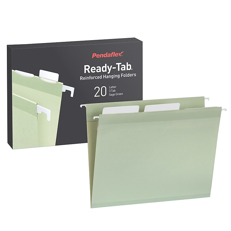 Pendaflex Reinforced Hanging File Folder, 3-Tab, Letter, Sage green, 20/Box (1009463) image 1