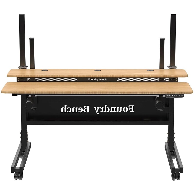 VersaDesk Foundry Bench 60"W Electric Rectangular Adjustable Standing Desk, Bamboo/Black (FB6030-BNB-APP) image 1