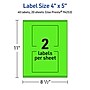 Avery Laser/Inkjet Multipurpose Rectangle Labels, 4" x 5", Neon Green, 40/Pack (94253)~#|#~A503F34B-FC7A-4EBF-A59F86A8A703F2EC_sc7