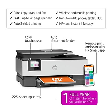 HP OfficeJet Pro 8034e Wireless Color All-in-One Printer with 1 Full Year Instant Ink with HP+ (1L0J0A#B1H)