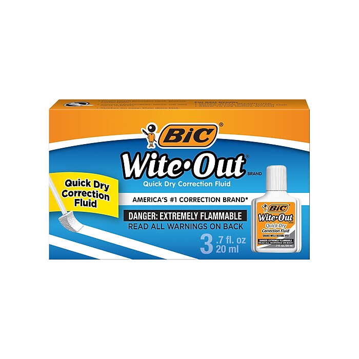 Wite-Out Quick Dry Correction Fluid, 20 ML Bottle, White, 3/Pack