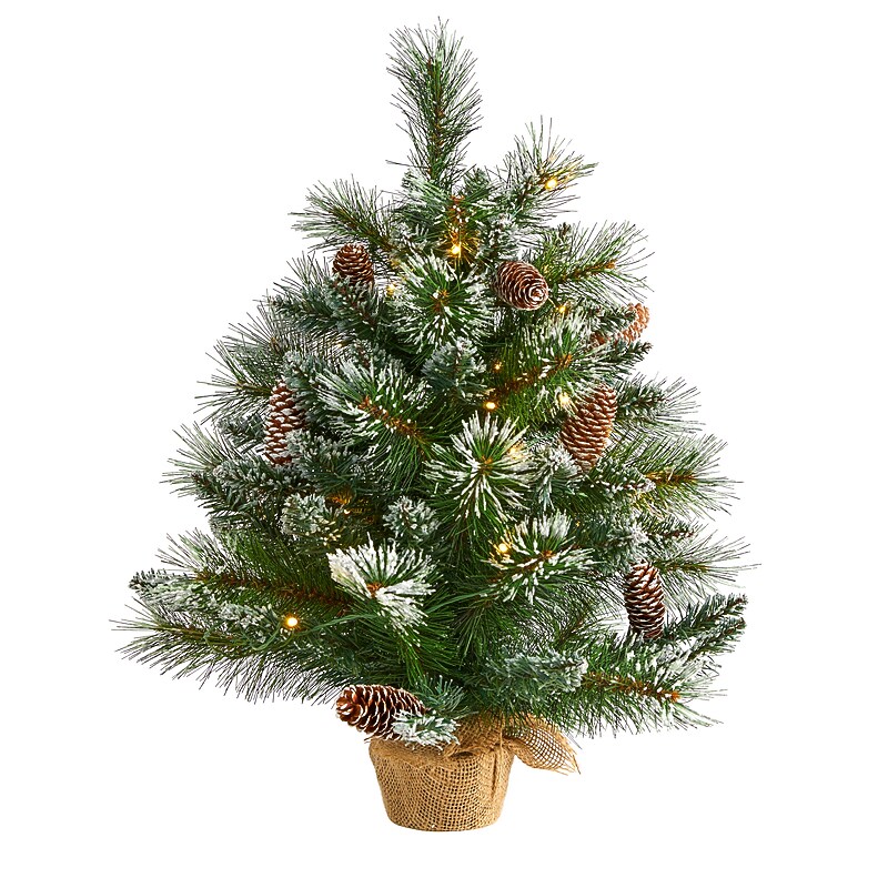 Nearly Natural 2' Frosted Pine Artificial Christmas Tree in Burlap Base (T1694) image 1