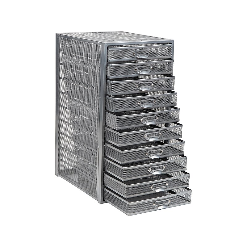 Mind Reader 10-Compartment Metal Mesh File Storage Drawers, Silver (10CABMESH-SIL) image 1