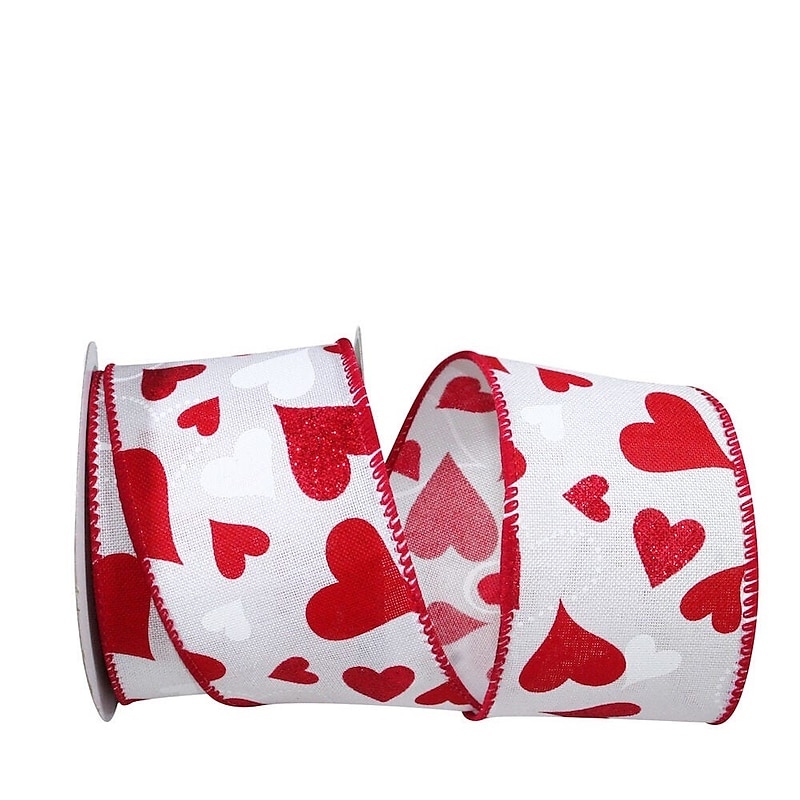 JAM PAPER Hearts Glitter Tails Ribbon, Red/White (52640340695) image 1