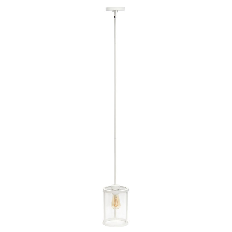 Lalia Home 1-Light 9.25" Farmhouse Hanging Cylindrical Clear Glass LED Pendant Fixture with Accents, White (LHP-3002-WH) image 1