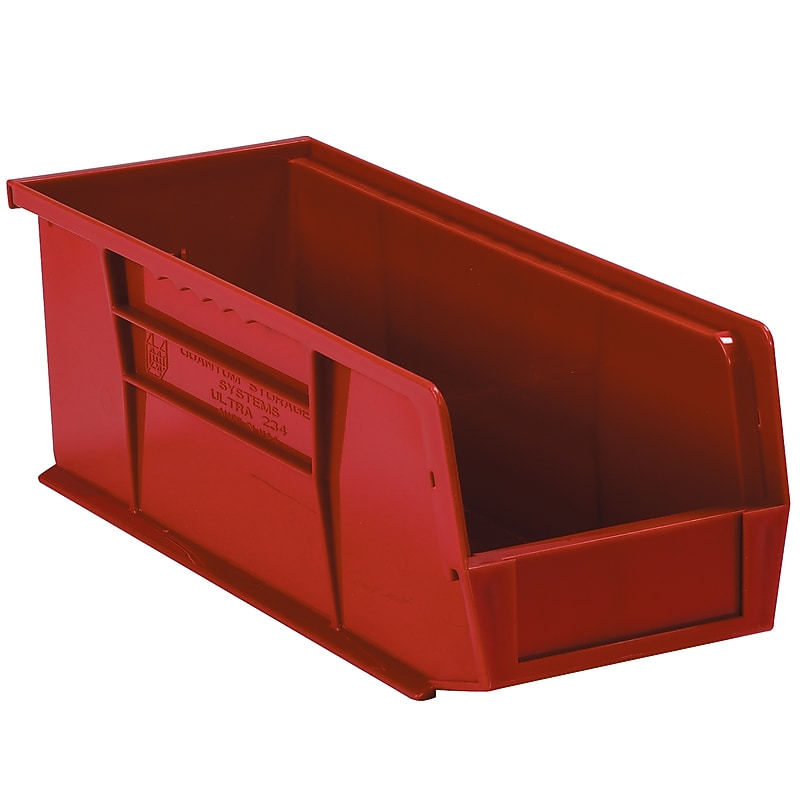 Partners Brand Stack and Hang Medium Stackable Plastic Storage Bin, 14.75" x 5"x 5.5", Red, 12/Carton (BINP1555R) image 1