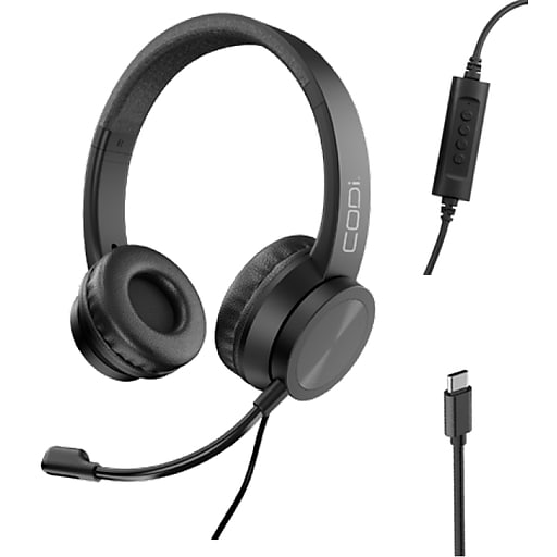 CODi Voice-Isolating USB-C Headset with Boom Microphone, Black
