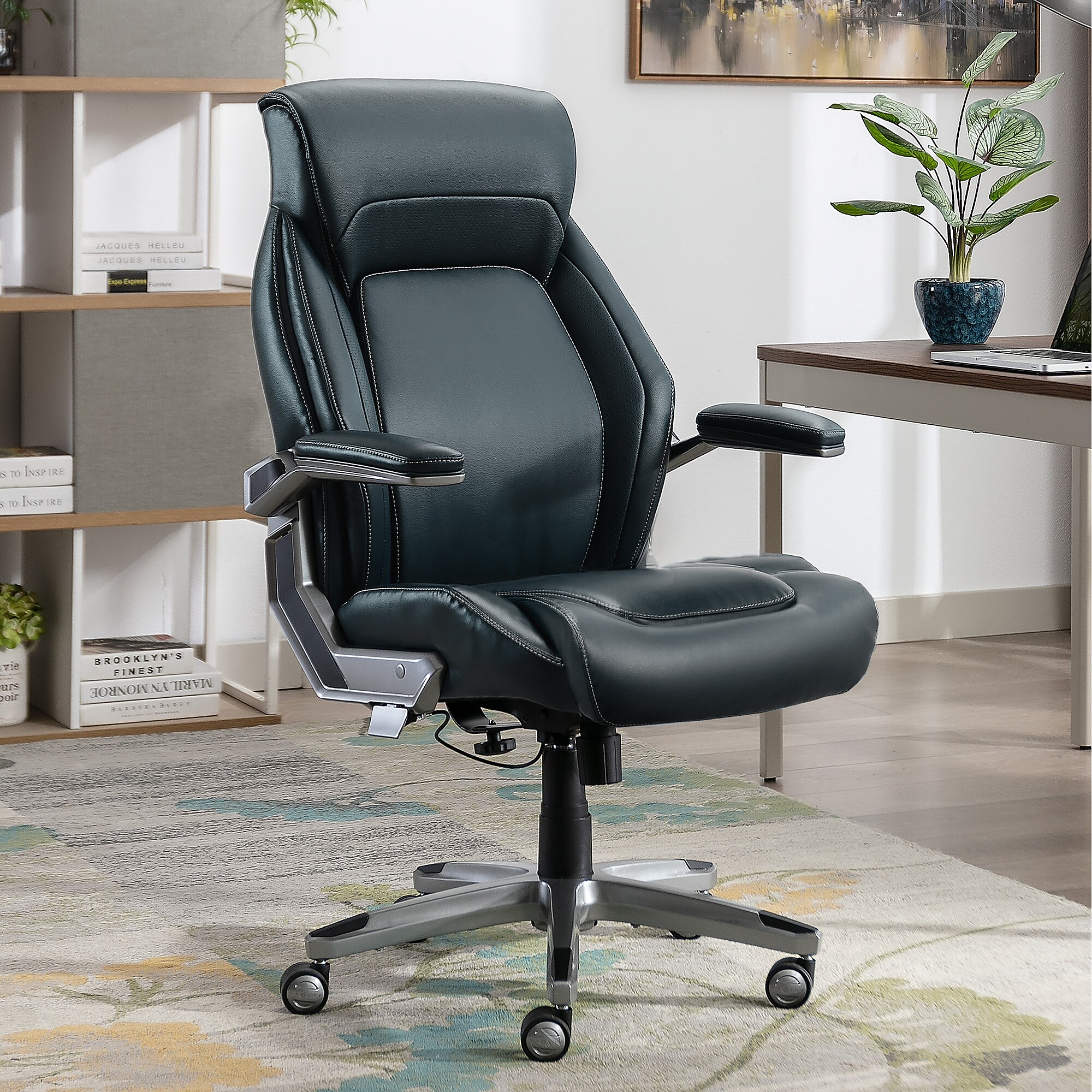 La-Z-Boy Meyer Ergonomic Bonded Leather Swivel Executive Chair, Navy (60082-NVY) Sansujyuku sansujyuku.com