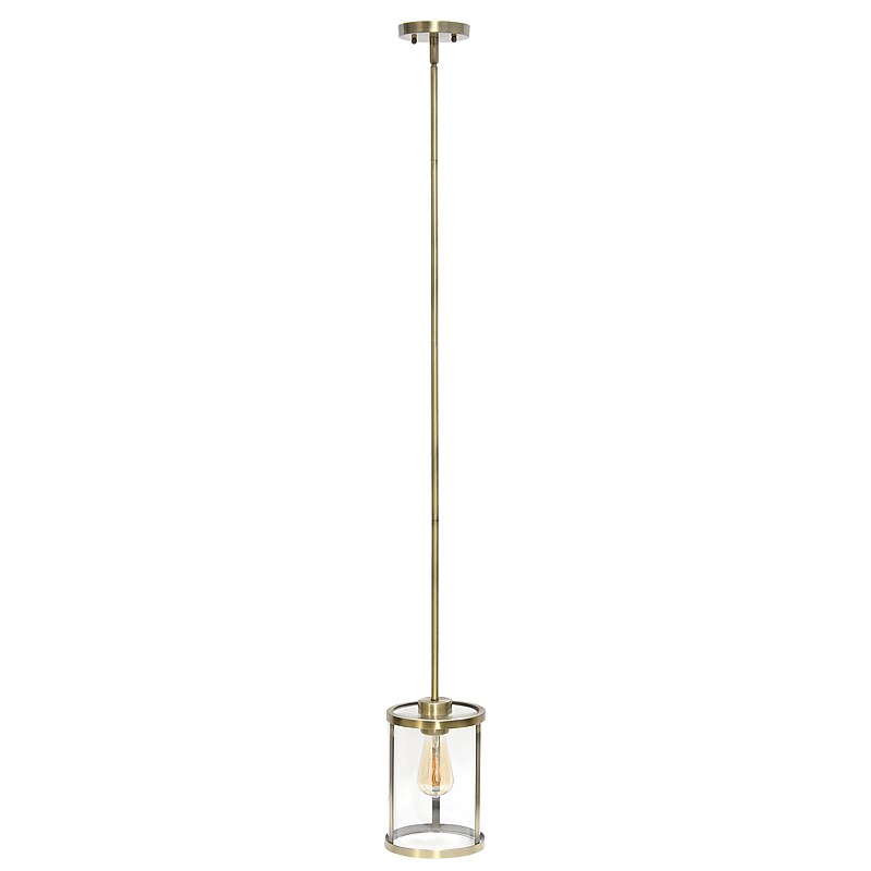 Lalia Home 1-Light 9.25" Farmhouse Hanging Cylindrical Clear Glass LED Pendant Fixture, Antique Brass (LHP-3002-AB) image 1
