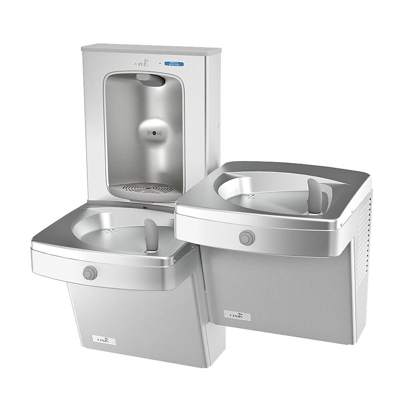 Oasis Vandal Resistant Bi-Level Drinking Fountains, Refrigerated 8 GPH, with Stainless Steel Electronic Bottle Filler (507068) image 1