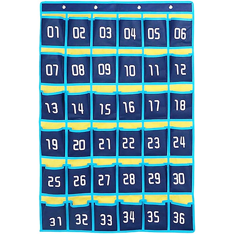 Kore Design Hanging Cell Phone Pocket Storage Classroom Organizer, 37.8" x 26.4", Blue/Yellow (KD-PS3614) image 1