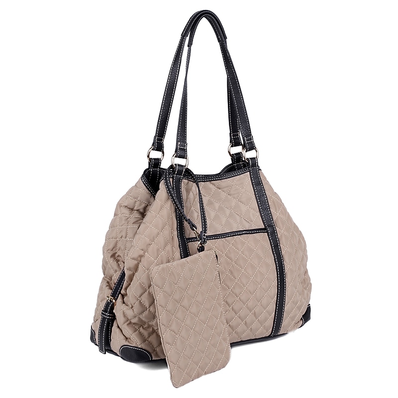 Karla Hanson Reversible Faux Leather Tote Bag, Quilted Black Beige (U17814BKBGQ) image 1