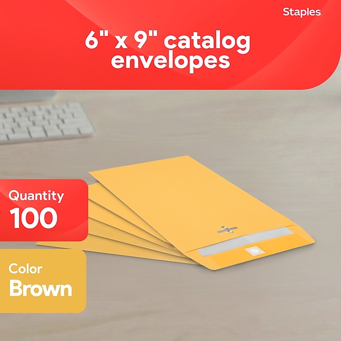 Staples Kraft Clasp & Moistenable Glue Catalog Envelopes, 6