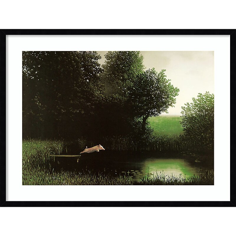 Amanti Art Diving Pig by Michael Sowa Wood Framed Wall Art Print, 33" x 25" (A42675524653) image 1