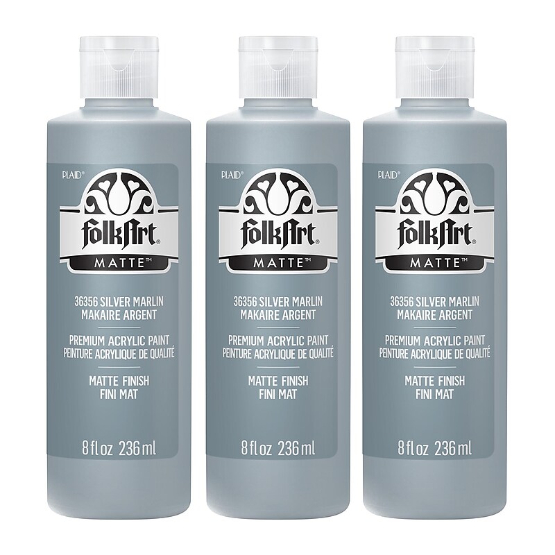 FolkArt Acrylic Paint Matte, 8oz., Silver Marlin, 3/Pack (FLK36356-3) image 1