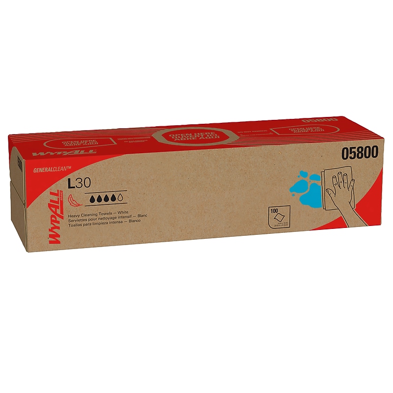WypAll GeneralClean L30 Durable Fibers Cleaning Wipers, 9.8" x 16.4", White, 100 Wipers/Box, 8/Carton (05800) image 1