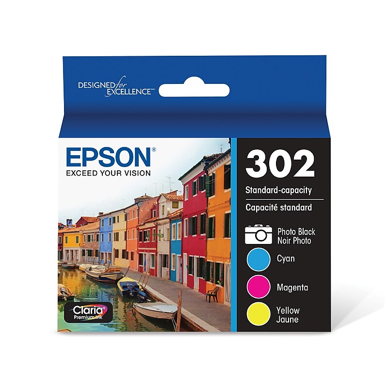 Epson T302 Photo Black/Cyan/Magenta/Yellow Standard Yield Ink Cartridge, 4/Pack (T302520-S) image 1