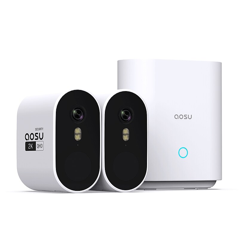 aosu 2K QHD 3.0-MP Outdoor Wireless 2-Camera System with HomeBase Recorder, 4-Channel, White (C6P2AH11) image 1