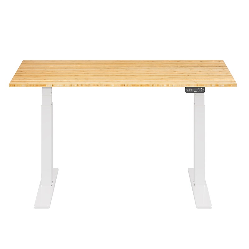 FlexiSpot E7COMMERCIAL 55''W Electric Height Adjustable Standing Desk, Bamboo/White (E7WCOM5528-LBZB) image 1