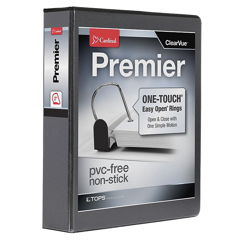 Cardinal Premier Heavy Duty 2" 3-Ring View Binders, D-Ring, Black (10321CB) image 1