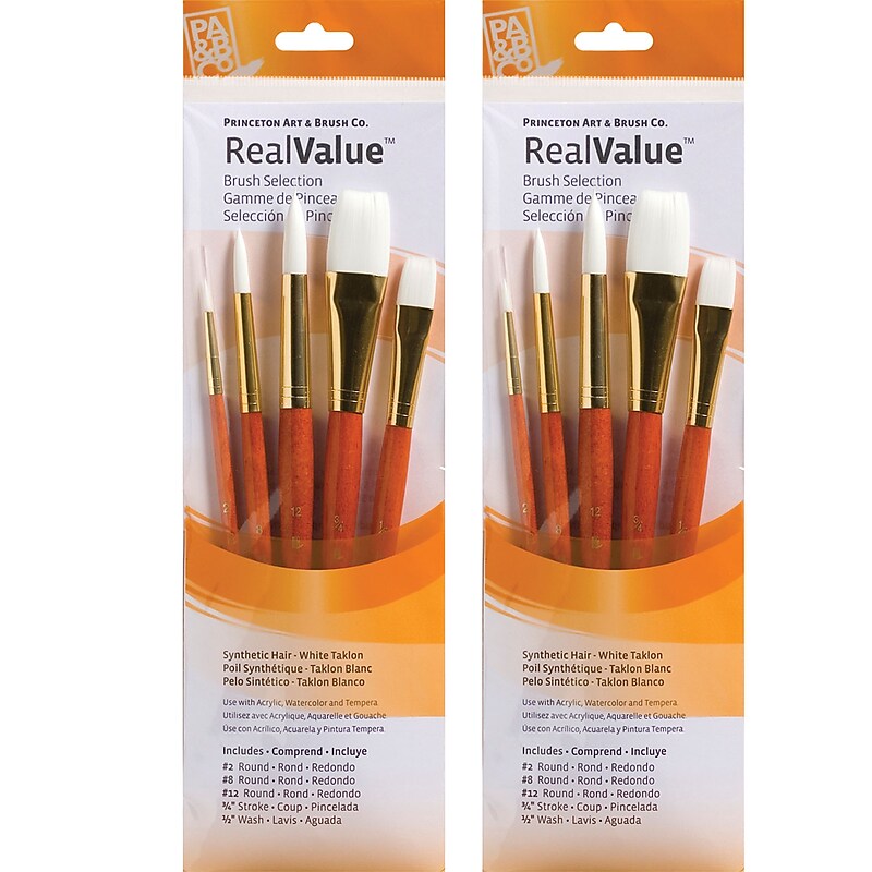 Princeton RealValue Short Handle Mixed Media Synthetic Taklon Variety Brush Set, 5/Set, 2 Sets/Bundle (PBXPR9152-2) image 1