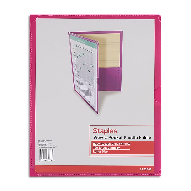Staples Poly 2-Pocket View Folder, Assorted Colors (23868) image 1