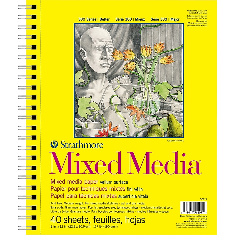 Strathmore 300 Series 12" x 9" Wire Bound Mixed Media Sketch Pad, 40 Sheets/Pad (STTP362903) image 1
