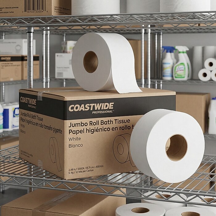 Coastwide Professional™ Jumbo Toilet Paper, 1-ply, White, 2000 ft