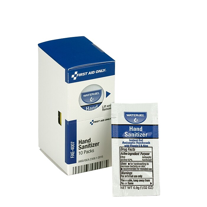 First Aid Only Antiseptic Hand Sanitizer Packets, 10/Box (FAE-4007