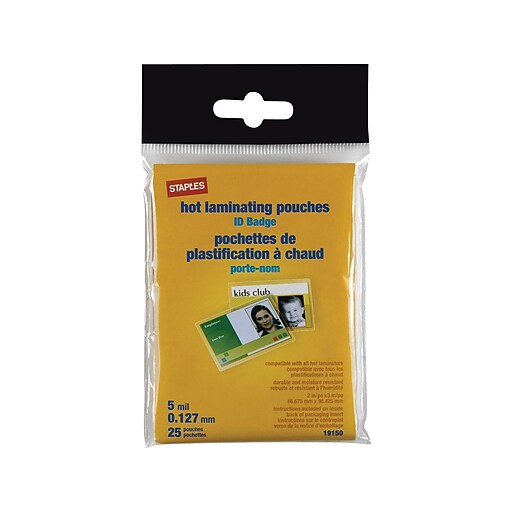 Staples Thermal Laminating Pouches, ID Tag Size, 2.6 x 3.8 Inches