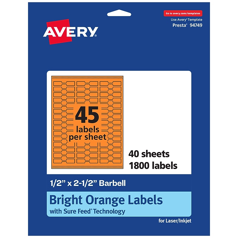 Avery Laser/Inkjet Multipurpose Decorative Edge Labels, 0.5" x 2.5", Bright Orange, 1800/Pack (94749) image 1