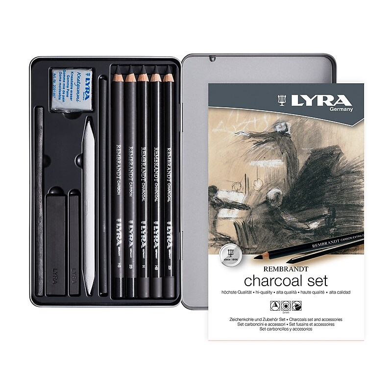 Lyra Rembrandt Charcoal Sketching Set Tin, Assorted Colors, 11/Pack (LYXL2051112) image 1