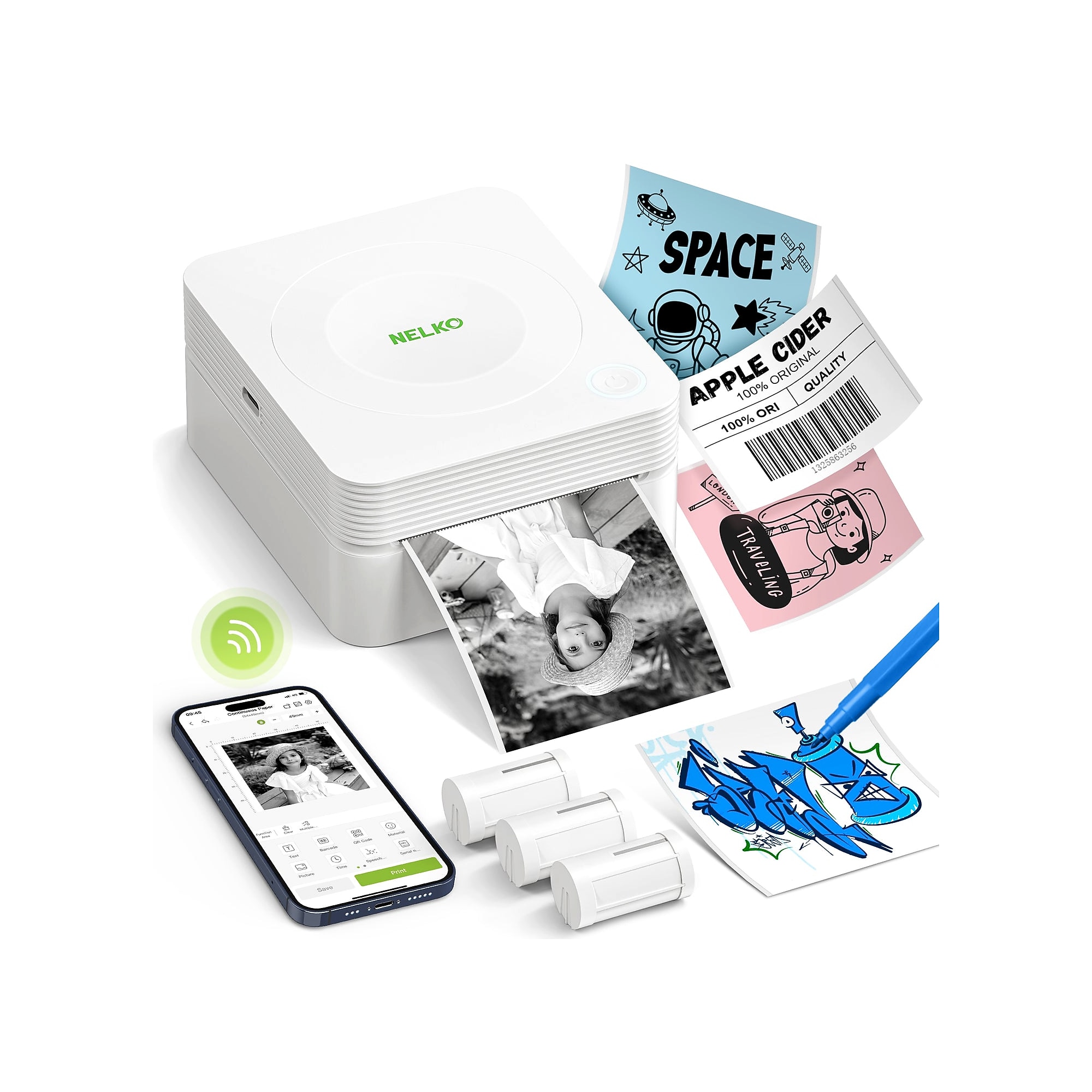 Nelko PM230 Portable Bluetooth Thermal Sticker Printer, White (P230WH-5435W-2R) Sansujyuku sansujyuku.com