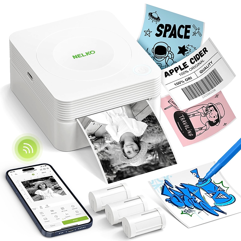 Nelko PM230 Portable Bluetooth Thermal Sticker Printer, White (P230WH-5435W-2R) image 1