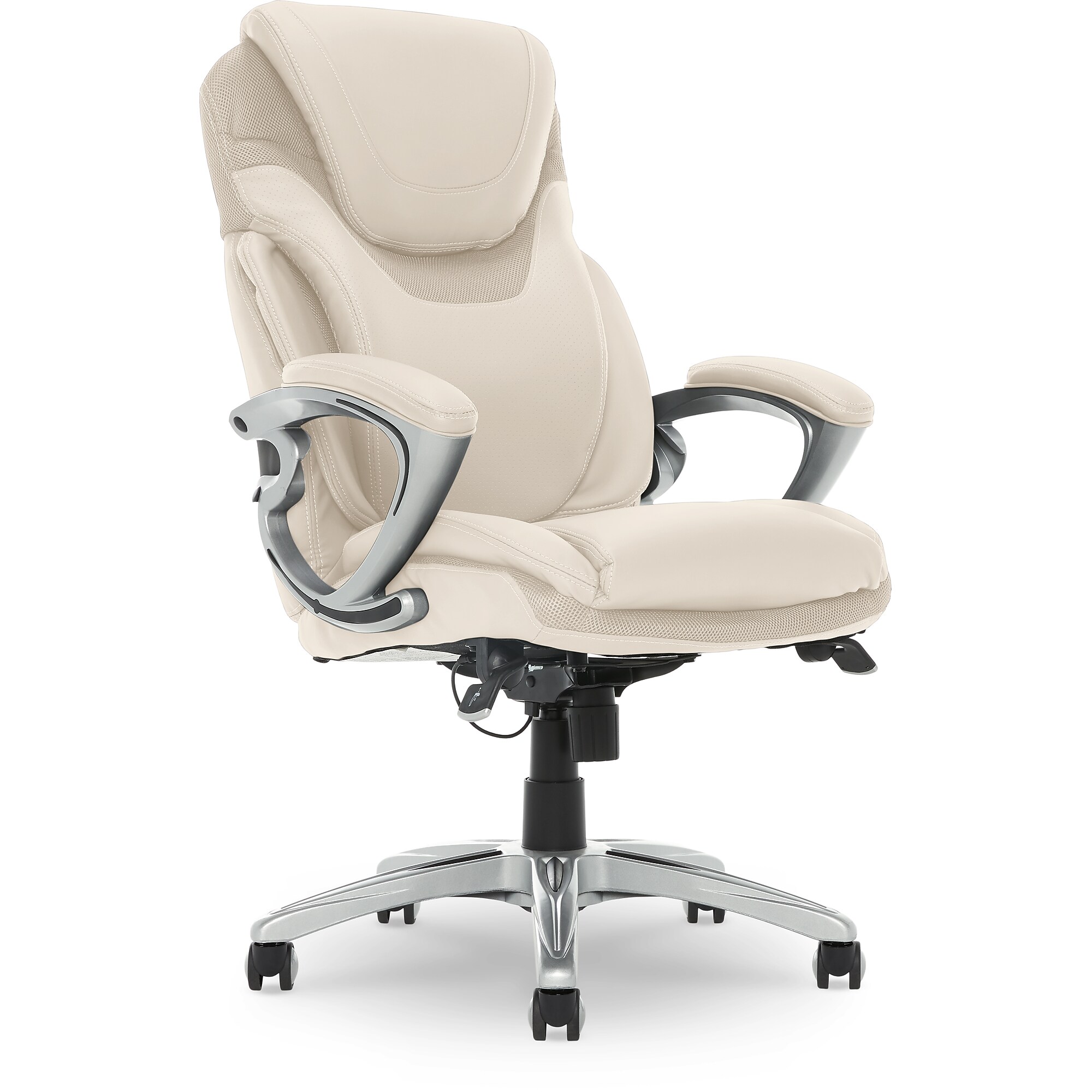Serta Works Bryce Ergonomic Bonded Leather Swivel Executive Chair, Cream (43807B) Simolary simolary.com